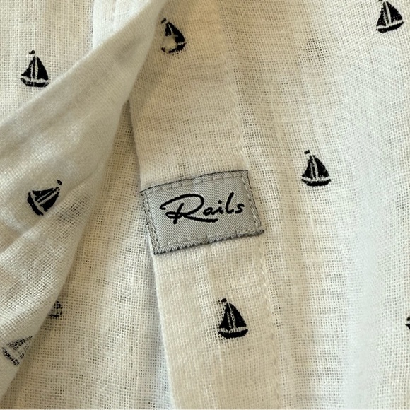 Rails Charli Black Mini Sailboats Button Down Shirt Linen Blend Size XS - Picture 5 of 9